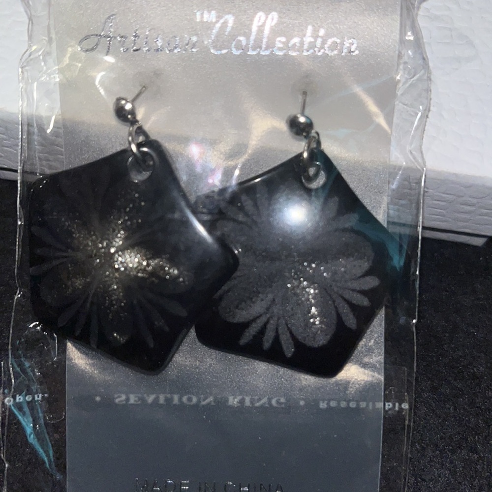 Black Silver inlaid earrings